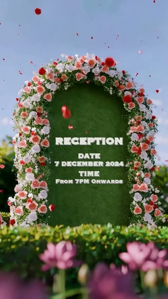Garden Pavilion, 3D save the date video: lilac drapes, a floral arch and your names in gold