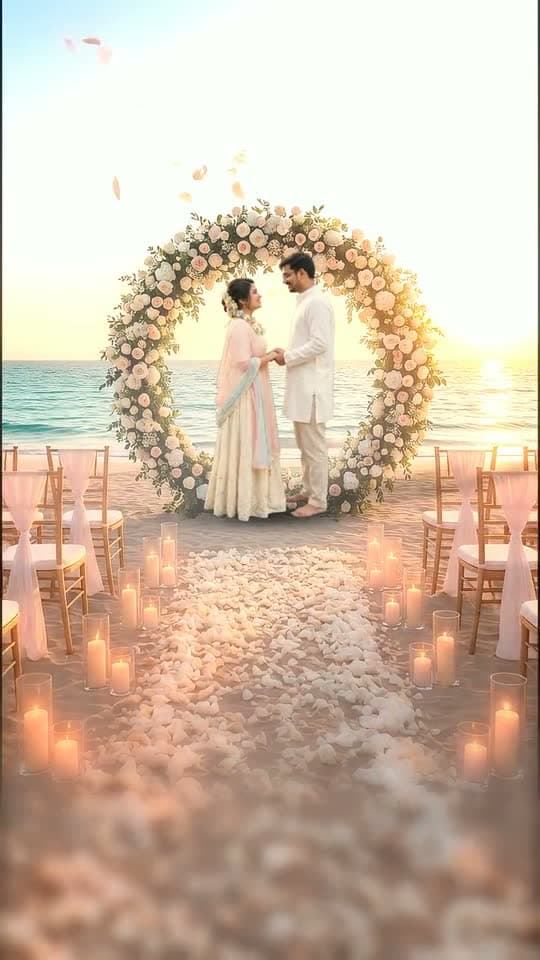 Goa Beach, 3D save the date video: names in the sand, marigolds and lanterns at sunset