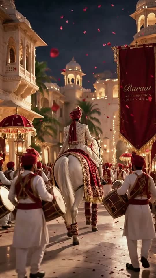 Royal Rajasthan, 3D save the date video: palace gates, a baraat and fireworks over the lake