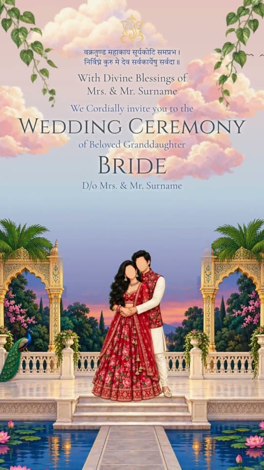 Carved Doorways, caricature wedding invitation video: a carved doorway swings open into each function