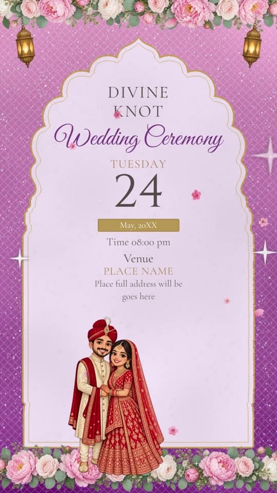 Mughal Arches, caricature wedding invitation video: carved arches and coloured smoke carry you through every function