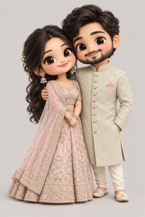 Chibi: a couple drawn by AI for a wedding invitation