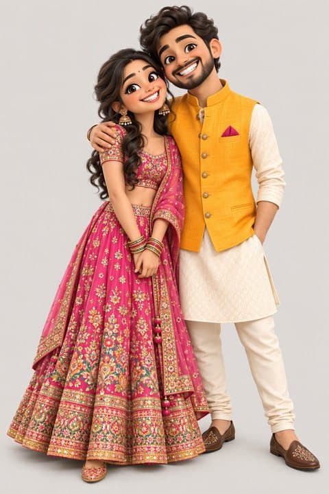 Fun style: a couple drawn by AI for a wedding invitation