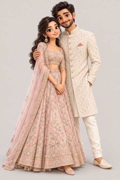 Main style: a couple drawn by AI for a wedding invitation