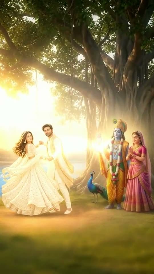 Vrindavan, a 3D wedding invitation video: the yamuna, a flute and radha krishna's blessing.