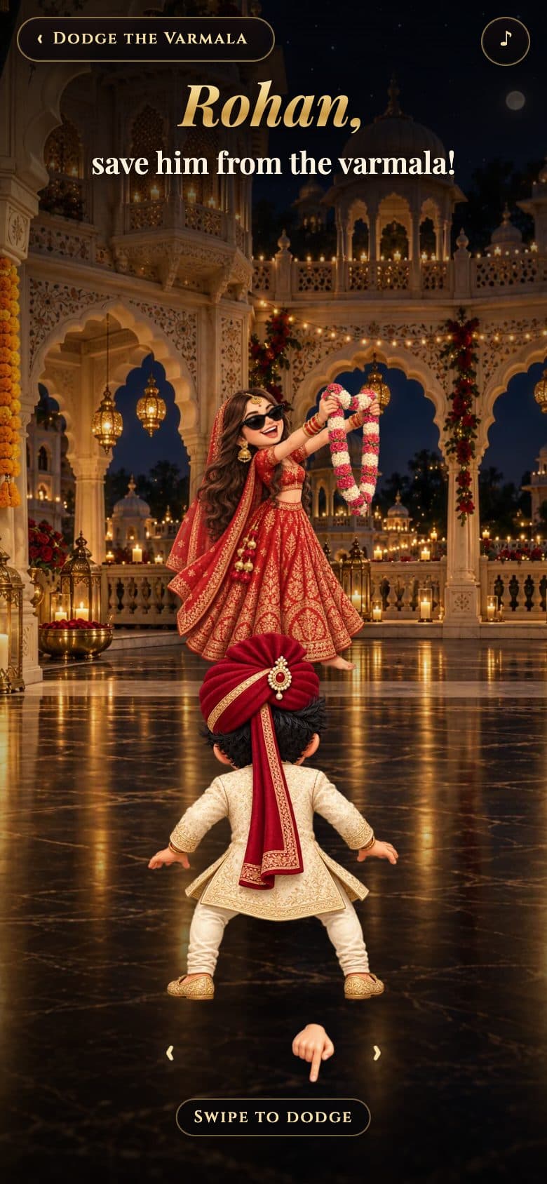 Dodge the Varmala game: garlands flying at the groom