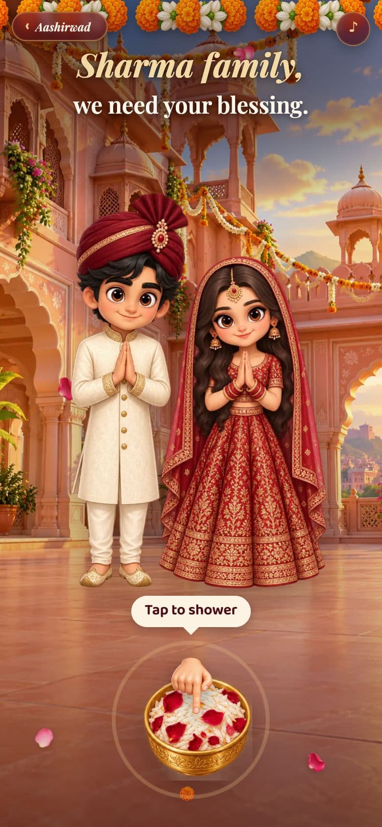 Aashirwad save the date: the couple with folded hands asking for a blessing