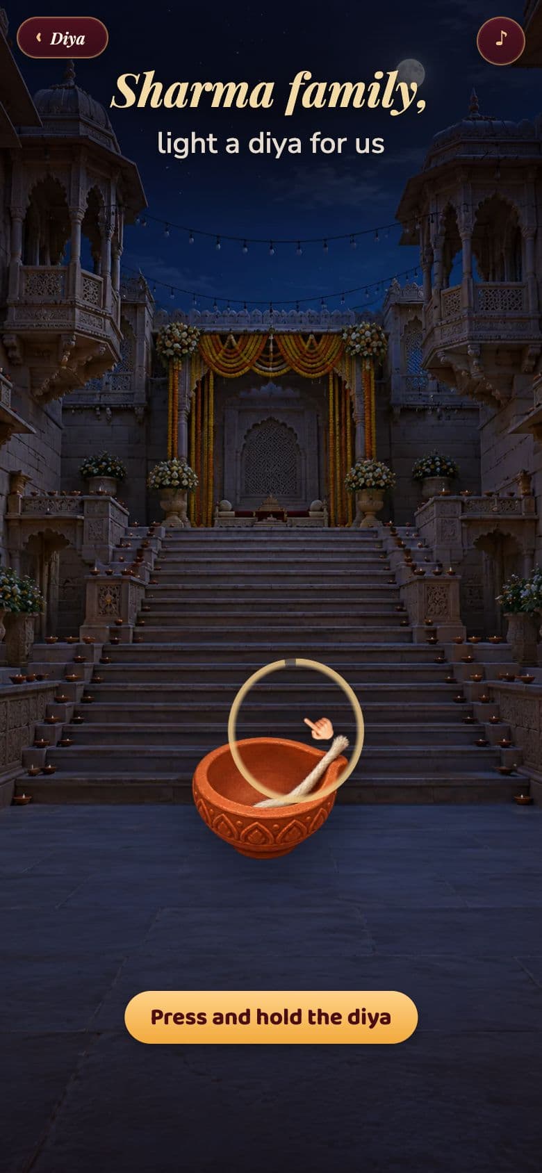 Light a Diya save the date: a single diya waiting to be lit