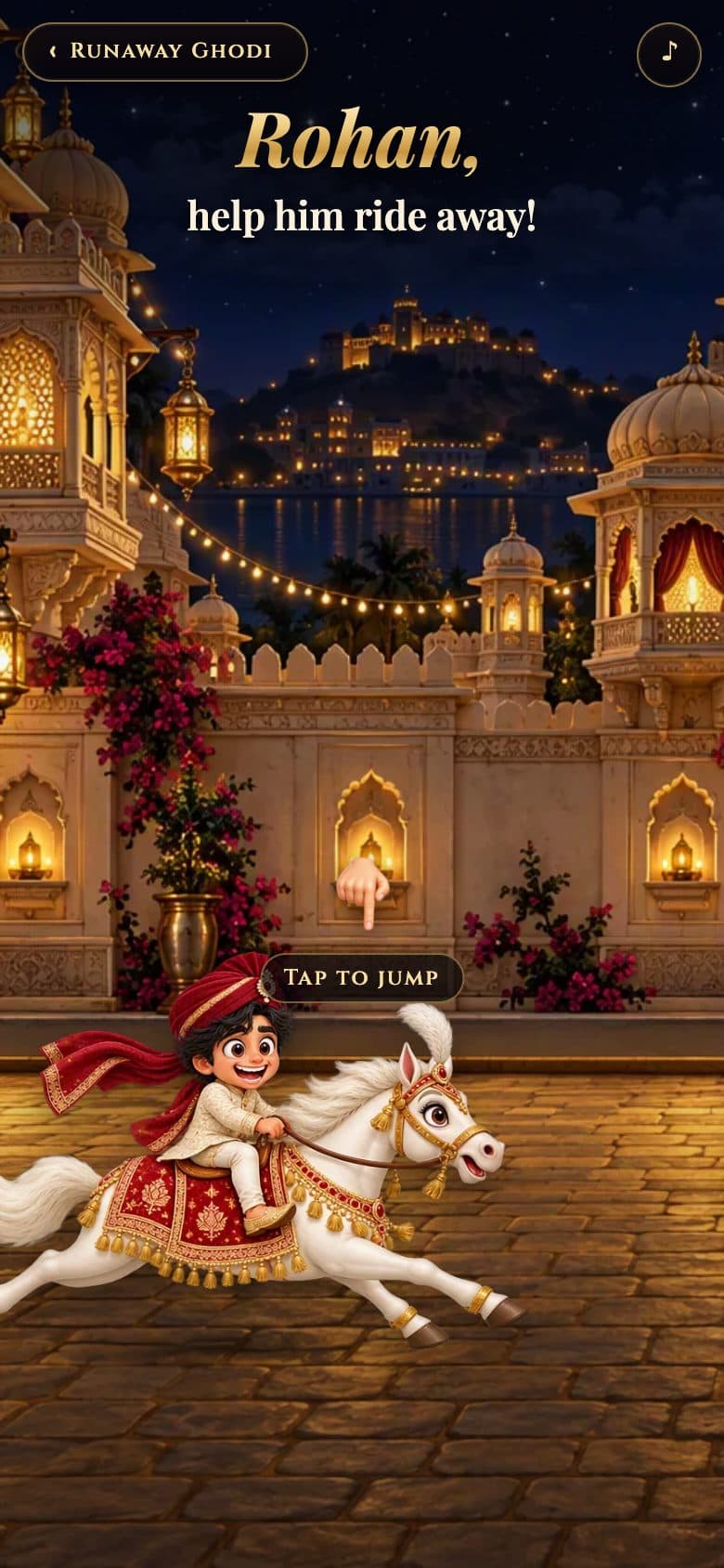 Runaway Ghodi game: the groom riding off on a decorated horse