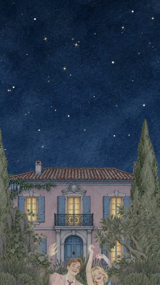 Provence Nights animated save the date: a villa at night