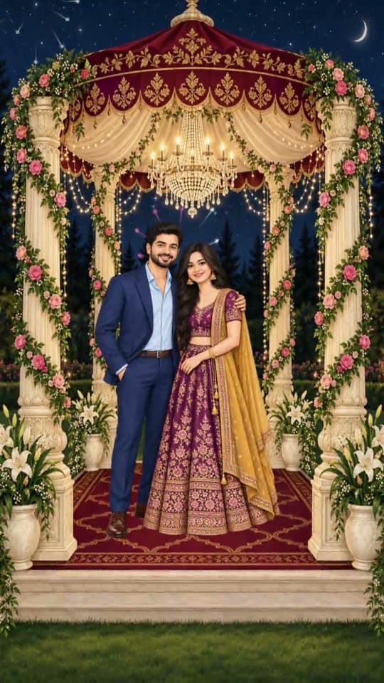 Cards on the Lawn, caricature wedding invitation video: the camera glides across painted cards on a lawn, from tutari players to RSVP