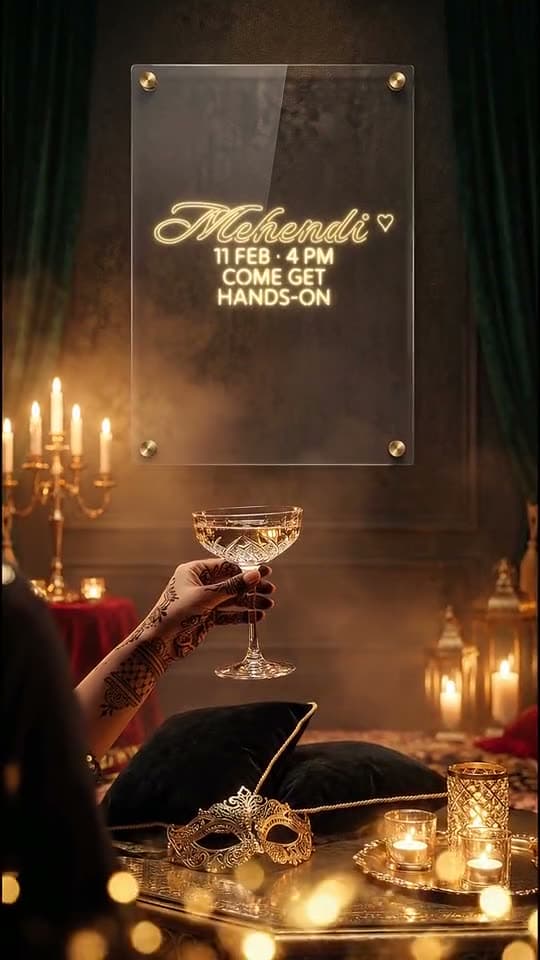 Midnight Masquerade, a 3D wedding invitation video: masks on. manners off. a black-tie ball of candles and gold.
