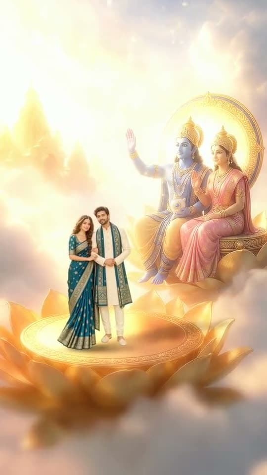 Vaikunth, a 3D wedding invitation video: a golden lotus in the celestial ocean.