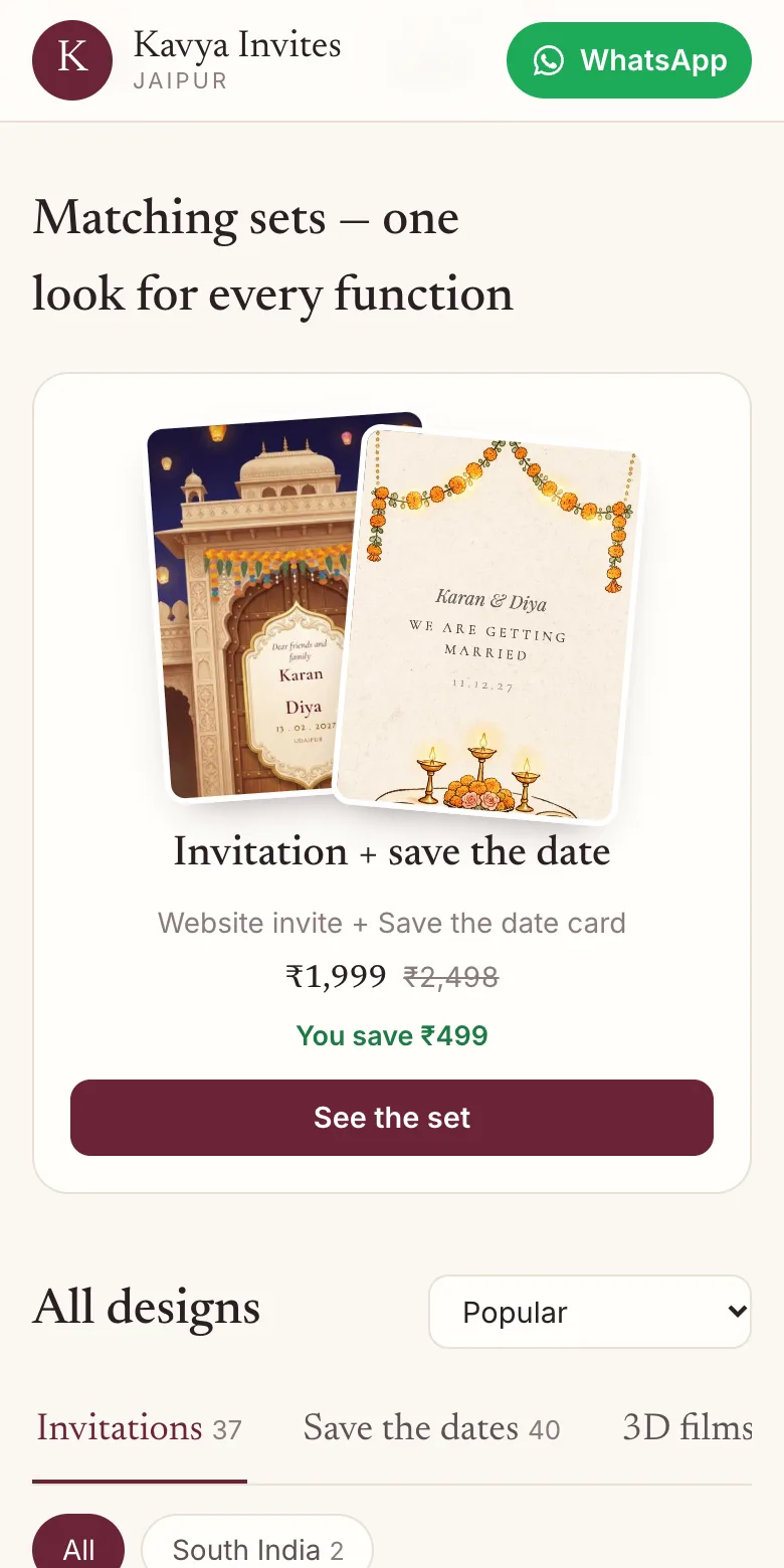 A matching invitation and save the date set priced at 1,999 rupees
