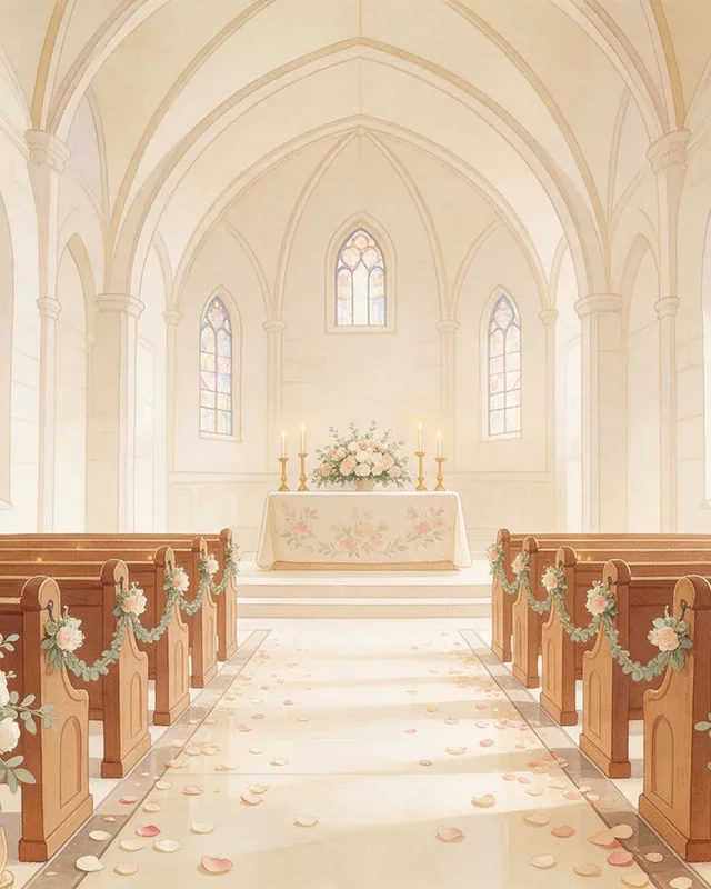 Blush Chapel wedding invitation artwork